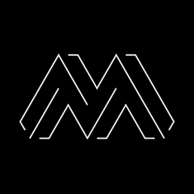a white logo on a black background that looks like a maze