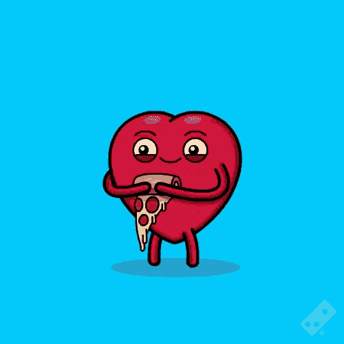 a cartoon of a heart holding a slice of pizza