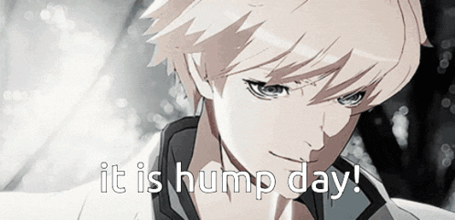 a picture of a boy with the words " it is hump day " on the bottom