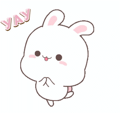 a cartoon rabbit with the word yay written above it