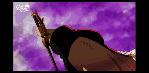 a cartoon of a man holding a sword with the word king above him