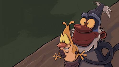 two cartoon characters are standing next to each other