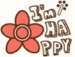 a drawing of a flower with the words `` i 'm happy '' written on it .