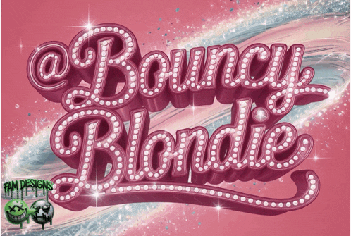 a pink sign that says " bouncy blondie " on it