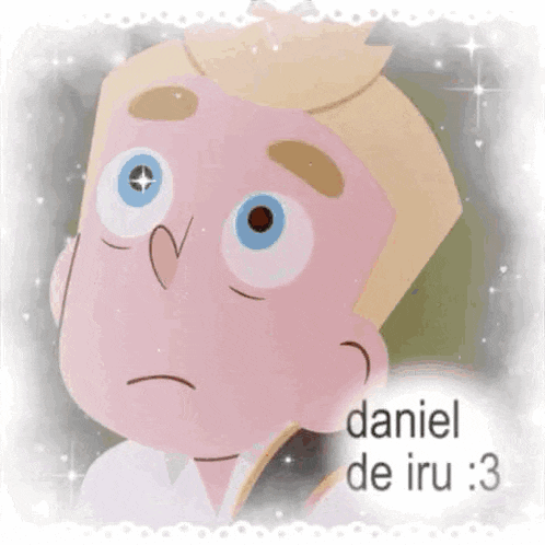 a cartoon boy with a sad look on his face and the words daniel de iru : 3 below him
