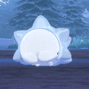 a white cartoon character is sitting on the ground in front of trees