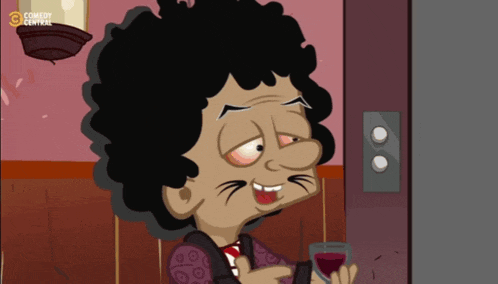a cartoon of a man holding a glass of wine with comedy central written on the wall behind him