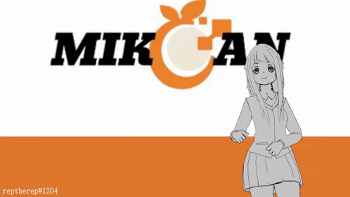 a drawing of a girl in front of a mik can logo