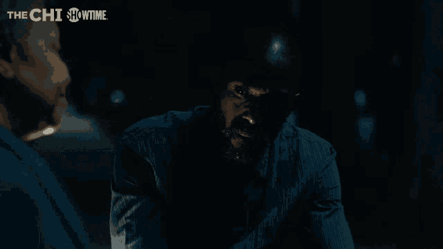 a showtime advertisement for the chi shows a man in the dark