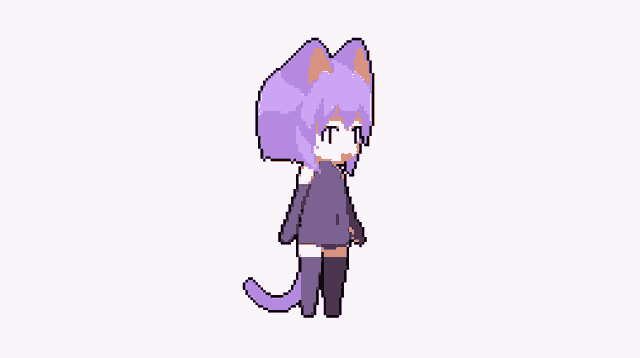 a pixel art drawing of a cat girl with purple hair and orange ears .