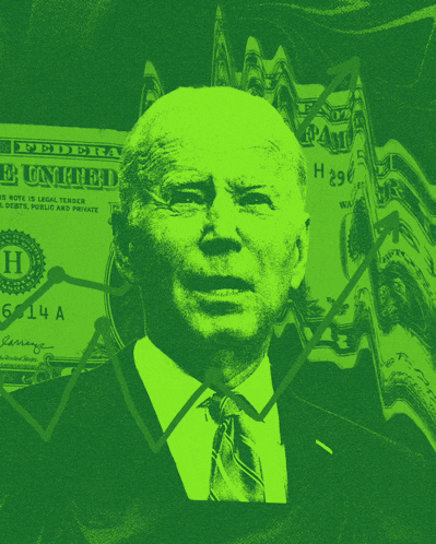 a green poster with a picture of biden and the word bidenomics