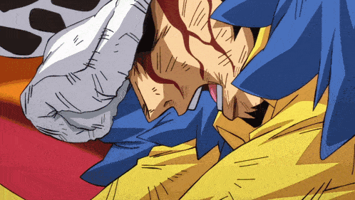 a close up of a cartoon character with blood coming out of his mouth