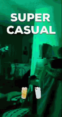a poster that says super casual with a green background