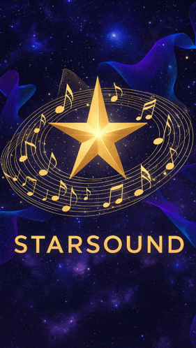 a star with music notes around it and the words starsound below it