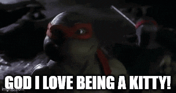a teenage mutant ninja turtle says `` god i love being a kitty '' .