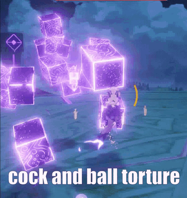 a video game scene with the words cock and ball torture at the top