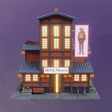 a model of a building that says jbas merch on it