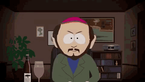 a cartoon of a man with a beard and a pink hat