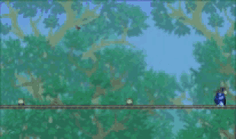 a video game scene with a train going through a forest .