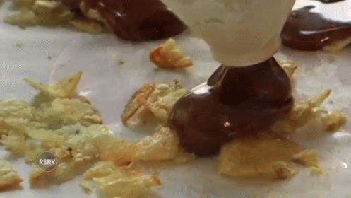 Caramel And Potato Chip Candy GIF - Food Potato Chips Chocolate Syrup GIFs