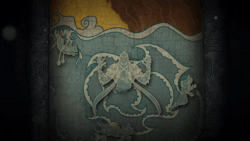 a drawing of a woman holding a sword in front of a giant octopus