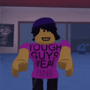 a tough guy wearing a purple shirt and a purple hat