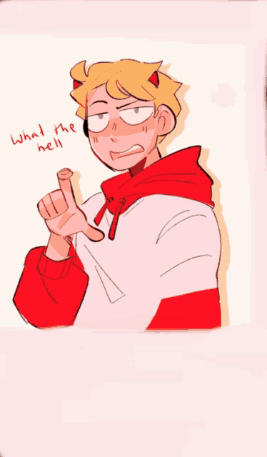 a drawing of a boy with devil horns and the words what the hell on the bottom
