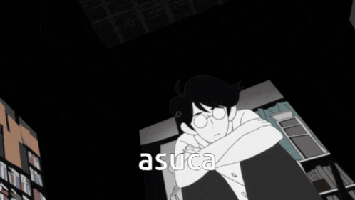 a cartoon drawing of a room with the word asuca in the corner