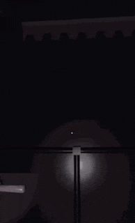 a person is standing in a dark room with a flashlight in their hand .
