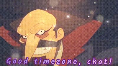 a cartoon character with the words good timezone chat