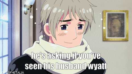 a man with a scarf around his neck says he 's asking if you 've seen his husband wyatt ..