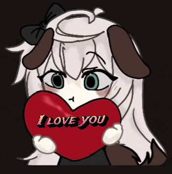 a drawing of a girl holding a red heart that says i love you
