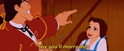 a cartoon of a man pointing at a woman and saying " say you 'll marry me " .