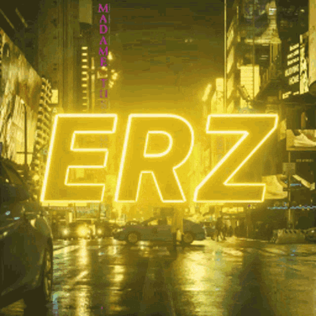 a neon sign that says ' erz ' in yellow