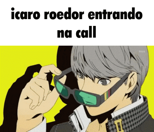 a cartoon of a man wearing sunglasses with the words " icaro roedor entrando na call "