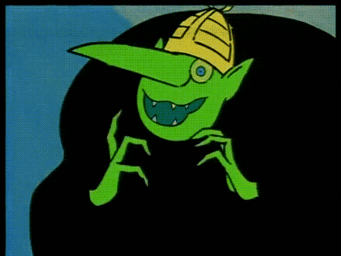 a green cartoon character with a yellow hat