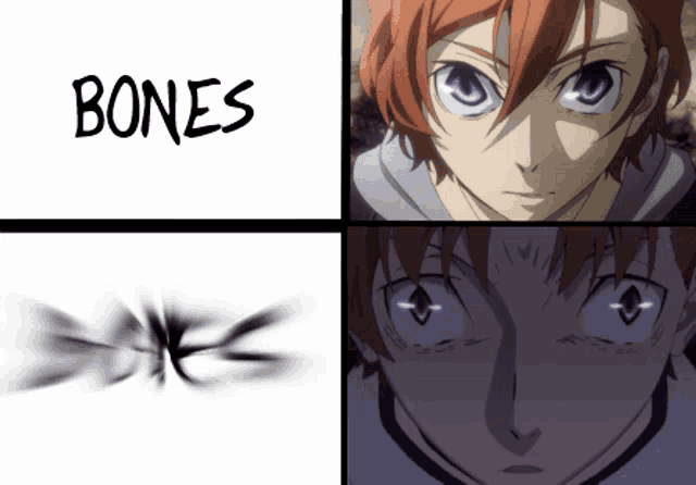 a picture of a boy with the word bones written on it