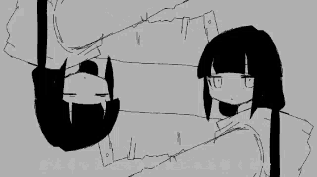 a black and white drawing of a girl with chinese writing