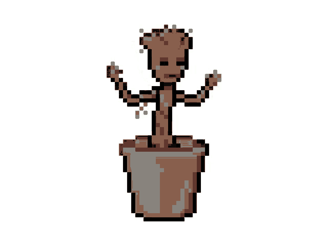 a pixel art drawing of groot from guardians of the galaxy in a pot
