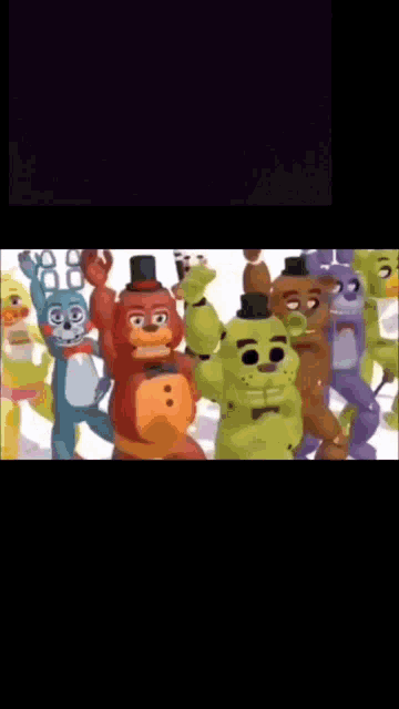 a group of five nights at freddy 's characters are standing next to each other