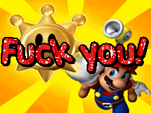 a picture of a video game character with the words fuck you