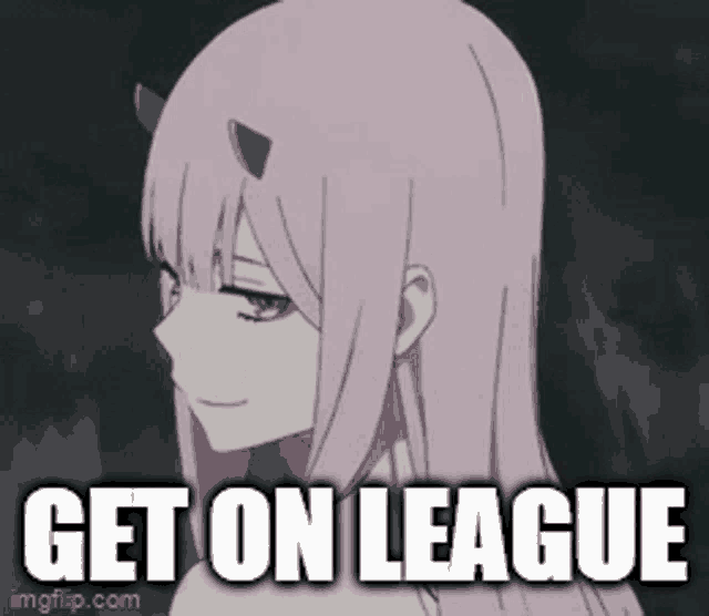 a picture of a girl with horns that says get on league