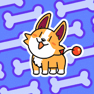 a cartoon of a dog with a cherry on its tail