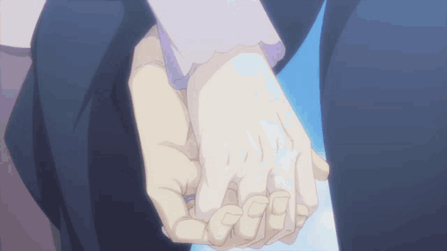 a man and a woman holding hands with a blue background