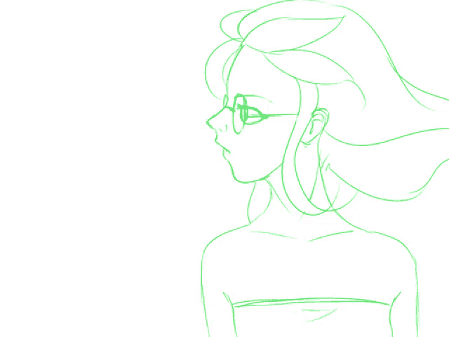a green drawing of a woman with long hair