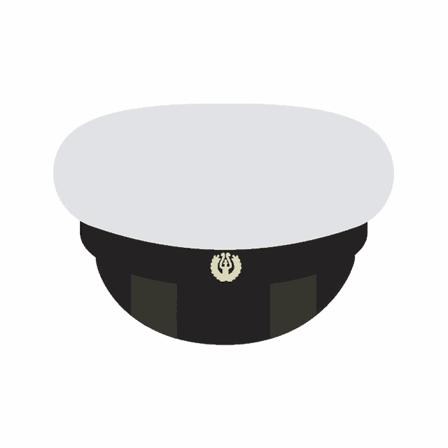 a black and white hat with a yellow emblem on the bottom