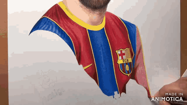 a drawing of a man in a fc barcelona jersey