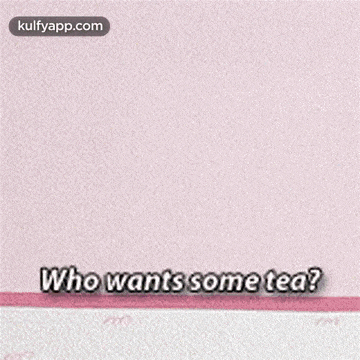 a cartoon character is holding a tray of tea cups and saying `` who wants some tea '' .