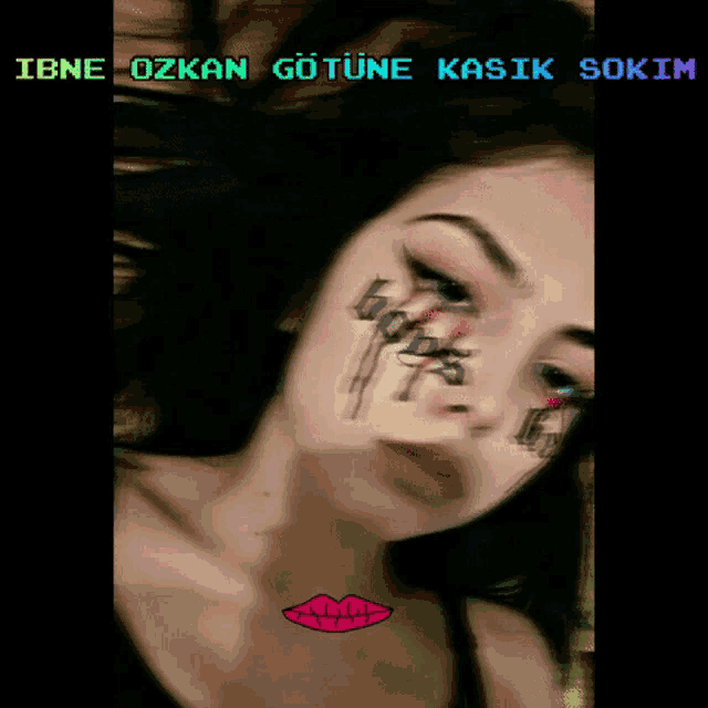 a blurry picture of a woman with the words ibne ozkan gotune kasik sokim written on the bottom