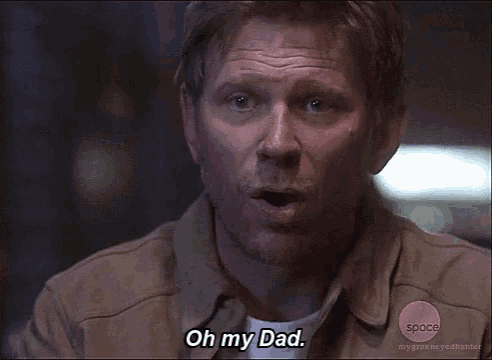 a man with a beard says oh my dad on a space channel